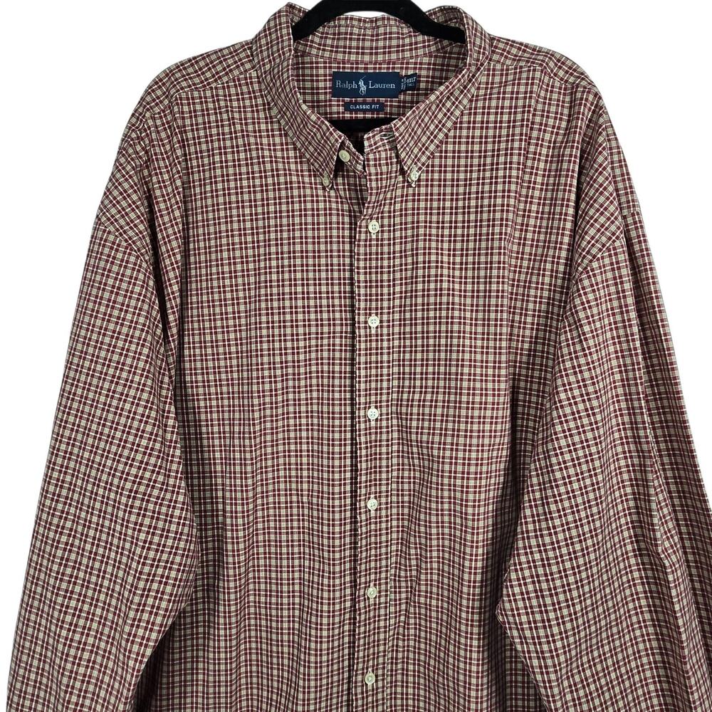 VTG Ralph Lauren Oxford Shirt Mens 4XLT Red Tan Plaid Classic Fit Button Down - Picture 2 of 10